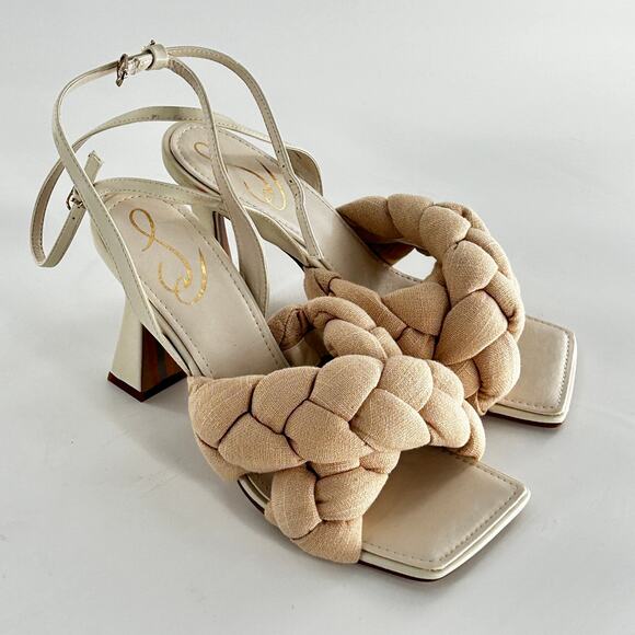 NWOT Sam Edelman Courtney Heeled Sandals 8.5 White Cream Braid Leather Square - Picture 9 of 11